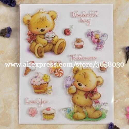 Bear Wonderful day Ice Cream Love you Bee Flower Scrapbook DIY photo cards rubber stamp clear stamp transparent stamp 80712208