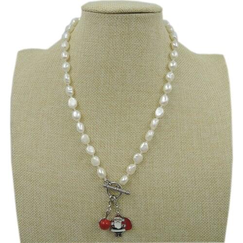Christmas pendant necklace made of 100% NATURE FRESHWATER PEARL IN BAROQUE SHAPE AAA QUALITY,Zinc alloy ACCESSORIES