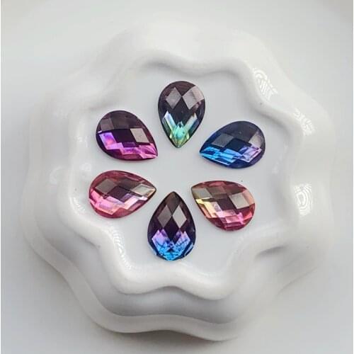 DIY 30pcs 10*14mm Rainbow Color Resin Rhinestone crystal Drop shape flatback Rhinestone HE55