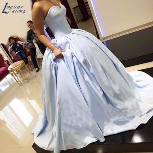 ADD12803 Light Sky Blue Satin Ball Gown Prom Dresses 2019 vestido fiesta Concise Sweetheart Long Formal Gowns Prom Party Dress