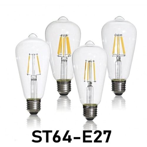 E27 Retro Edison LED Filament Bulb Lamp 220V-240V 4W 6W 8W Light Bulb ST64 Transparent Glass Bulb Vintage Candle Light