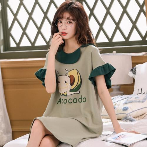 2020 Knitted Cotton Womens Sleep Lounge Dress Big Girls Cute Sleepwear Nightgowns Sleepshirts Night wear Shirts Homewear Female