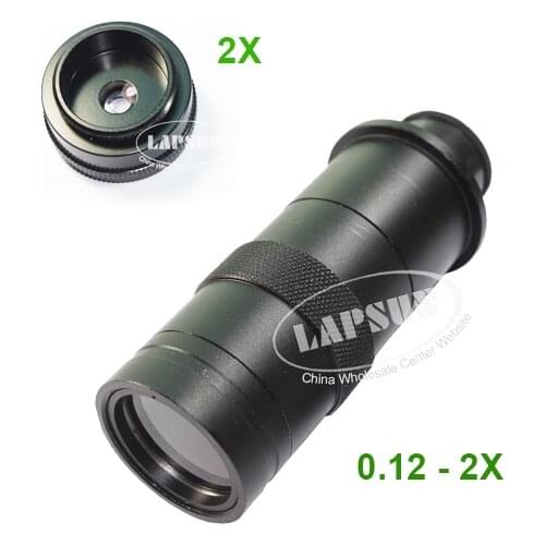 10X- 200X Magnification Bigger Work Distance Zoom 25mm C-mount Glass Lens for Industry Microscope Camera + Mini 2X Barlow Lens