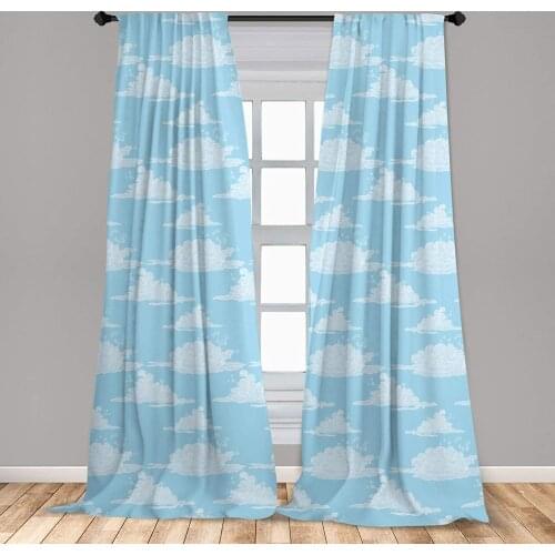 Blue Sky Curtain Irregular Unreal Cloud Silhouettes Doodle Style Dreamy Window Treatment Living Room Bedroom