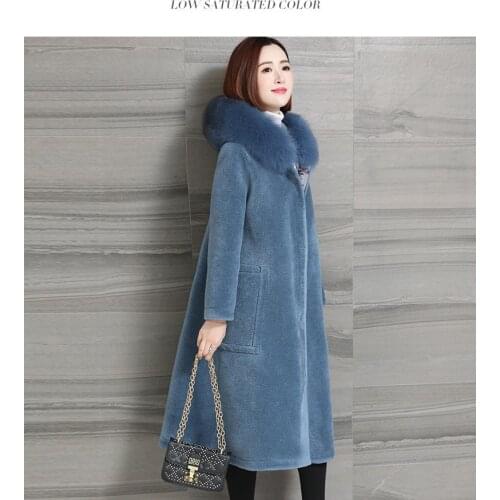 Women Jacket Winter Real Fur Coat Female Fox Fur Collar 100% Wool Coat Women Double Side Wear Sheep Shearling Jacket MY