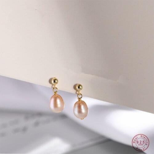 925 Sterling Silver Plating 14k Gold Natural Baroque Shaped Pearl Earrings Women Korean Temperament Wedding Jewelry Gifts