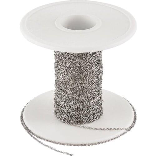 1.1x0.3mm 304 Stainless Steel Cable Chains for DIY jewelry making necklace bracelet supplies ,with Spool,about 10m/roll F60