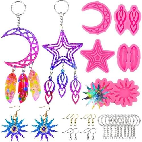 1 Set Pink Dream Catcher Resin Mold With Star Moon Epoxy Casting Moulds Set Earring Mould For Keychain Jewelry Making Kit Tools