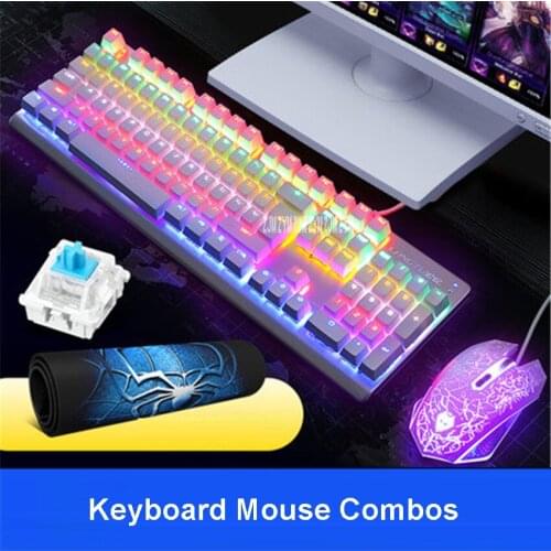 1PC True mechanical Keyboard Mouse Combos green axis black axis wired computer game mouse and keyboard 104 key 1200-3200DPI