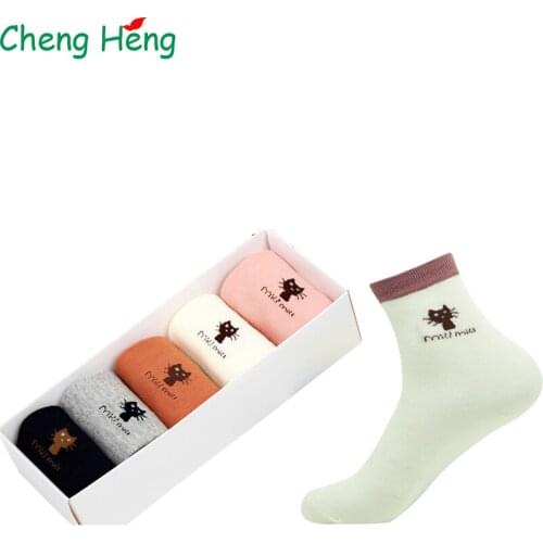 CHENG HENG 10 pairs/packet new cotton cartoon cat socks fashion casual ladies kitties Middle tube socks