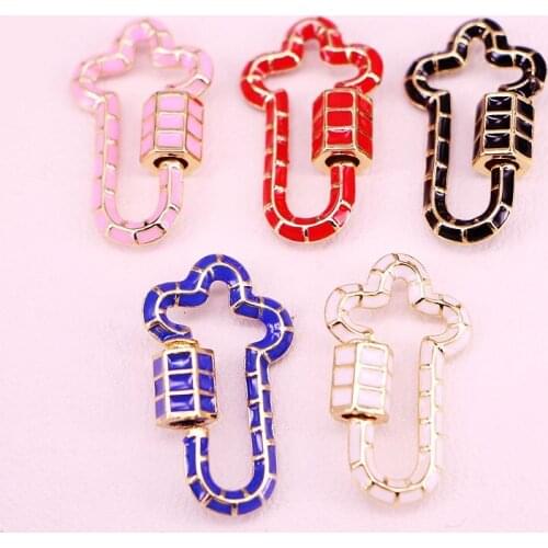 10PCS, MIX Color Enamel Lock Carabiner, Cross Shaped Screw Clasp Jewelry Accessories