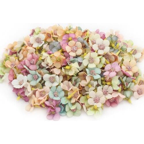 100/200 Pieces 2.5cm Daisy Lafite Fake Flowers for Scrapbooking Wedding Decorative DIY Fake Flower Garland Headdress Decoration