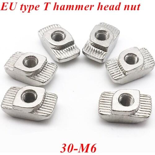 100pcs M6 slot t nut 30-m6 T Hammer head Fasten Sliding Nut Nickel Plated Carbon Steel for 3030 Aluminum Profile Slot 8mm