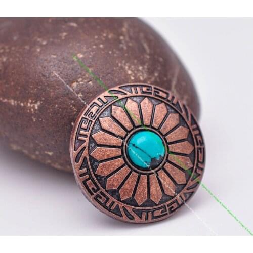 10X 30mm Antique Copper Sun Flower Real Green Black Natural Turquoise Leathercraft Accessories Wallet Keyring Conchos Screwback