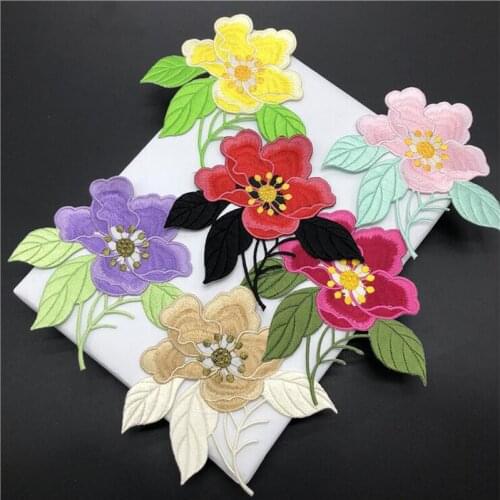 20pcs Peony Flower parches Iron On Patches Embroidered Patch For Clothing Dancing Dress Hoodies Jeans Jacket Patchwork Appliques
