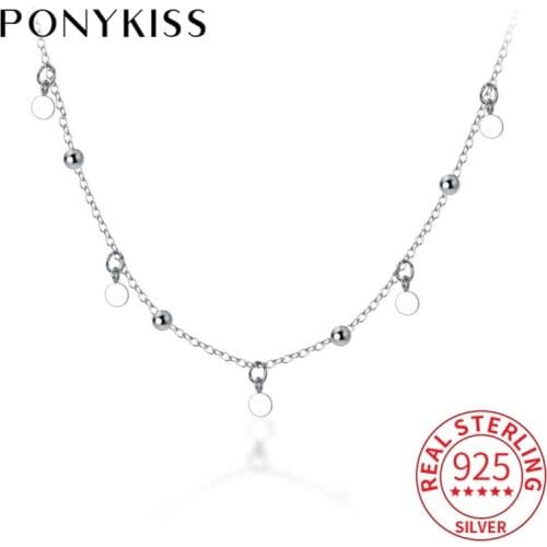 PONYKISS Classic S925 Sterling silver Glossy Bead Minimlist Choker Necklace Chain for Women Anniversary Elegant Accessory Gift