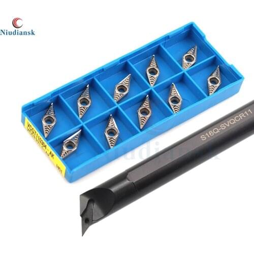 1pc S16Q-SVQCR11 Inner Hole Turning Tool Holder S20R-SVQCR11 Arbor S16Q-SVQCL 10pcs VCGT1103 Carbide Inserts CNC Lathe Tool Suit