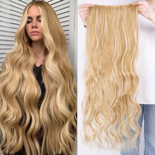 AZQUEEN 5 Clips Long Straight Clip In Hair Extensions Synthetic Heat Resistant One Piece Black Brown Hairpiece For Women