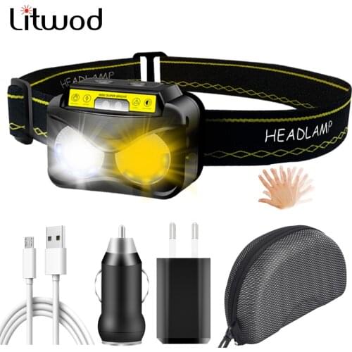 White & Yellow Color 2- Core XM-L2 U3 Sensor High Quality Led Headlamp Built In Battery Head Flashlight Lamp Headlight Light