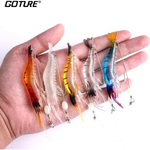 Goture 5pcs/lot 9cm/7g Soft Fishing Lure Shrimp Luminous Artificial Bait 3 Colors For Slow Jigging