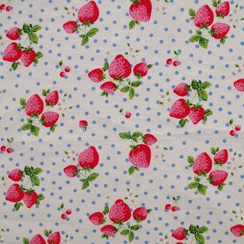Cotton Linen Fabric for sewing pathwork, bedding - Strawberry and Dot - blue dot (width=110cm)