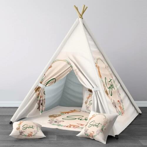 Play Tent for Kids Wigwam Portable Indoor Playground Tents Children Bedrooms Beige Sweet Deer Fox Model 321