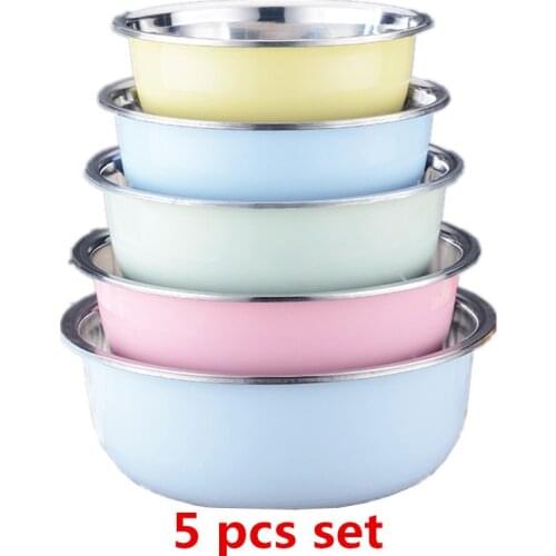 Color Stainless Steel 5 pcs set Soup Pot Thick Circle Household Kitchen Egg Pots Dough Basin Wash Rice Washing Basin soup tureen