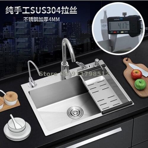 Brushed 304 Stainless Steel Handmade Three-hole Sink Kitchen Sink Sink Sink Large Single Sink