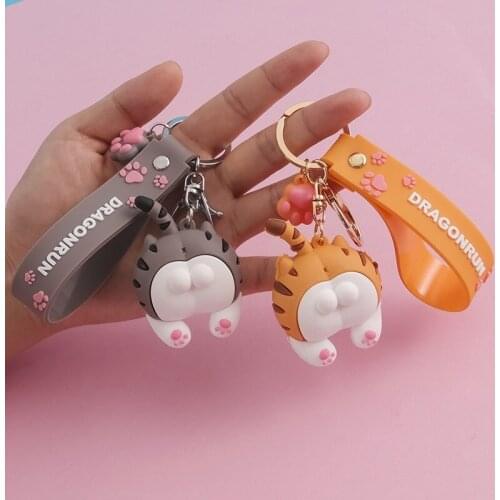 Cute Cat Butt Keychains Creative Cartoon Corgi Dog Car Key Chain Women Bag Pendant Girl Keyring Student Lovers Holiday Gifts