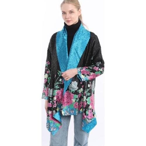 Fashion Women Elegant black Jacket floral printed available double side wear classical design high grade outwear Free shipping