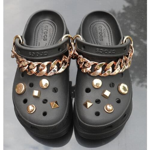 Fashion Golden Chain Charms for Crocs DIY Quality Bundle Geometry Croc Charms Designer All-match Clogs Shoe Buckle 2021 Hot Sale