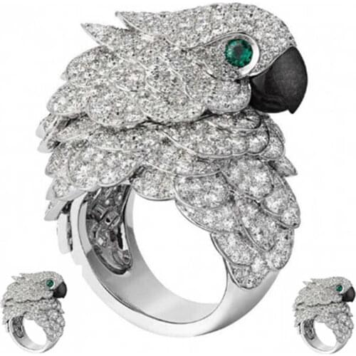 Fashion creative owl point womens ring parrot Eagle exaggerated full ring size 6-10