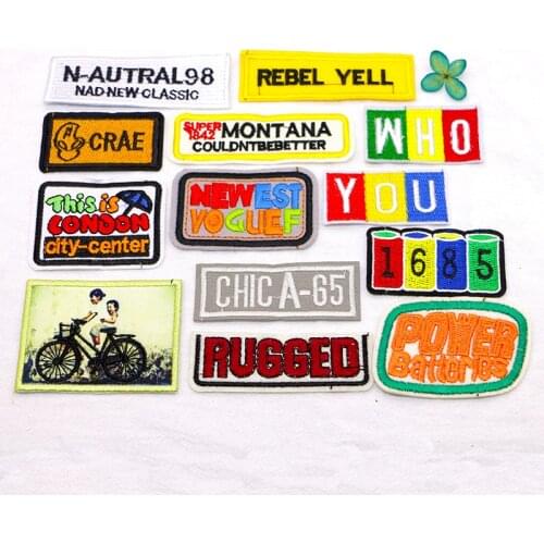 Umbrella Bicycle Alphabet You Who Rectangle Icon Embroidery Applique Patches For Clothing DIY Iron on Badges on the Backpack