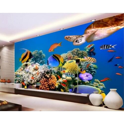 3d room wallpaper custom mural non-woven wall sticker Deep sea tropical aquarium fish sea turtles photo 3d wall murals wallpaper