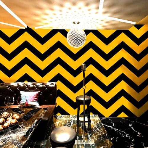 Noridc Wave Strip 3D Wall Papers Yellow Black Vinyl Wallpaper Roll for Living Room Background KTV Room Walls Papel Pintado