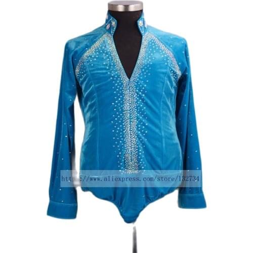 2018 New Arrival Ballroom Dancing Man Ballroom DanceTops Mens Ballroom Shirts Latin/Tango/Rumba Dancewear Shirt Top Bule velvet