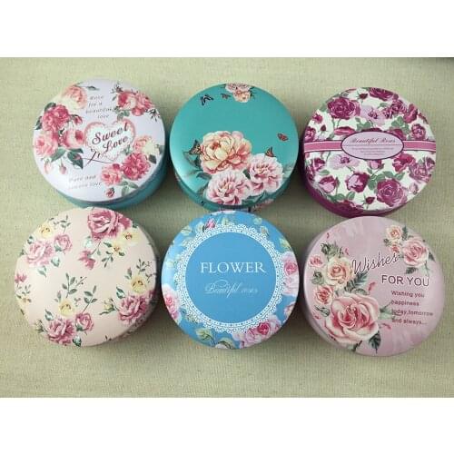 6 Sets/ lot Tea Sugar Coffee Storage Tin Box Kitchen Flower Drawing Style Gift Portable Roud Shape Coins Storage Free Shipping