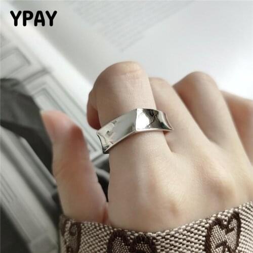 YPAY 100% Genuine 925 Sterling Silver Adjustable Rings for Men Women Korea Heavy Geometric Thumb Ring Bague Fine Jewelry YMR871