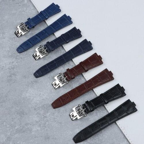 25mm Genuine Leather Convex Interface Watch Strap for Vacheron Constantin Overseas Black Blue Brown Bamboo Grain Watch Bands
