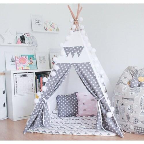 Grey star kids play tent indian teepee children playhouse children play room teepee