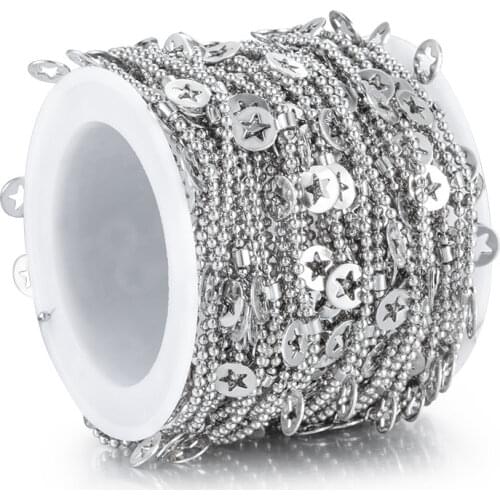 Width 1.5mm Newest Design Stainless Steel Bead Chains Star Link Chain Bracelet Findings For DIY Jewerly Making Accessories 1M