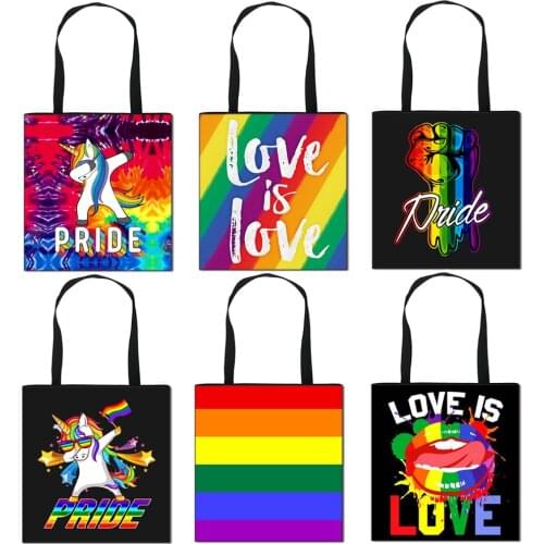Pride LGBT Love Is Love Fashion Shoulder Bag Love Wins Lesbian Gay Handbag Women Canvas Shopping Bags Travel Bag Casual Tote