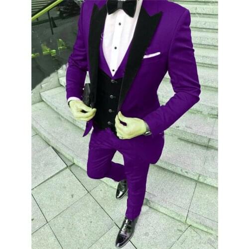 Terno Casamento Men Suits 3 Pieces Slim Fit Business Suits Groom Purple Tuxedos for Men Formal Wedding Suit (Blazer+Pants+Vest)