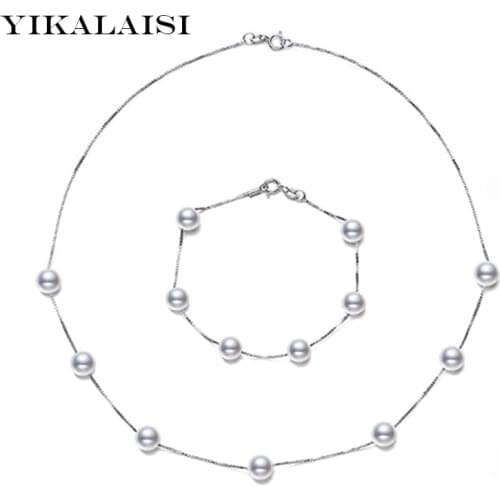 YIKALAISI 925 sterling silver jewelry Natural Freshwater Pearl Jewelry Set For Women Bracelet and Necklace Set Gift