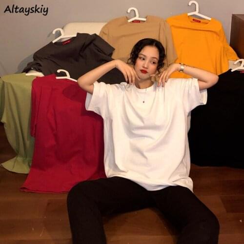 T-Shirts Women Various Colors Solid Loose Harajuku Fashion Simple All-match Summer Hot Tees Vintage Preppy Korean Style Cozy Ins