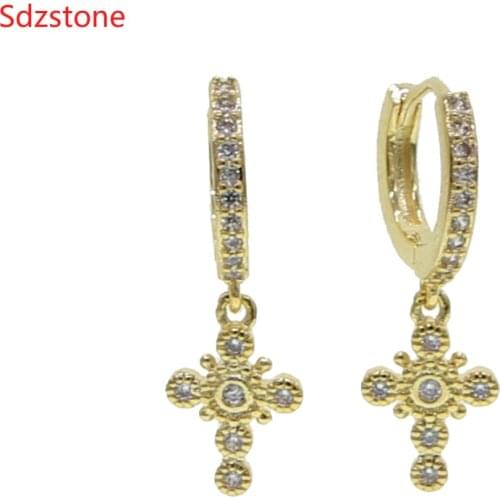 High Quality Geometric Cross Zircon Dangle Earrings For Women Gold Silver Color CZ Zircon Lighting Earrings Fashion Jewelry