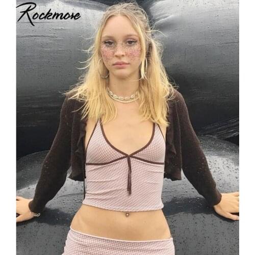 Rockmore Y2K Pink Printed Cute Crop Top Camis Women Tie Up Tank Top Harajuku Vintage Sleeveless Tees Tops Sweet Mini Vest Sweat