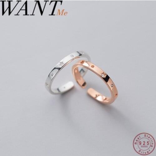 WANTME Fashion Chic Hollow Five-pointed Star Adjustable Finger Couple Ring for Women Genuine 925 Sterling Silver Wedding Jewelry