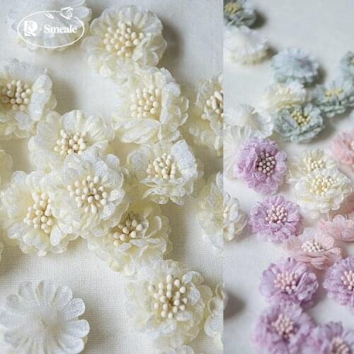 10PCS Mini 3D Lace Fabric Flower Childrens Clothes By Hand Flower Material Ornament Baby Hair Accessories Wedding Dress RS2970