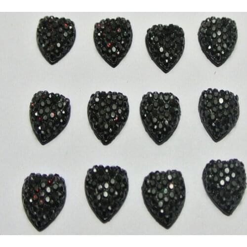 100 Black Flatback Resin Dotted Rhinestone Heart Gems 10X10mm Cabochon